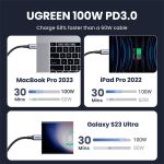 UGREEN Kábel USB 2.0 USB-C - USB-C, PD, 100W, 5A, M/M, 3m, fekete