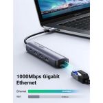 UGREEN Dokkoló állomás 5 az 1-ben, 4K@60Hz, USB HUB, HDMI 2.0, Ethernet, 3x USB-A, USB-C, 100W, szürke