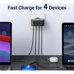 UGREEN hálózati töltő, 4 port, 3x USB-C, 1x USB-A, GaN, 100W, PD, szürke