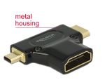 Delock Adapter Gyors-sebességű HDMI Ethernettel - HDMI A anya > HDMI mini-C apa + micro-D apa fekete