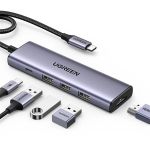 UGREEN Dokkoló állomás 5 az 1-ben, 4K@30Hz, USB HUB, HDMI 1.4, 3x USB-A 3.0, USB-C, 100W, szürke