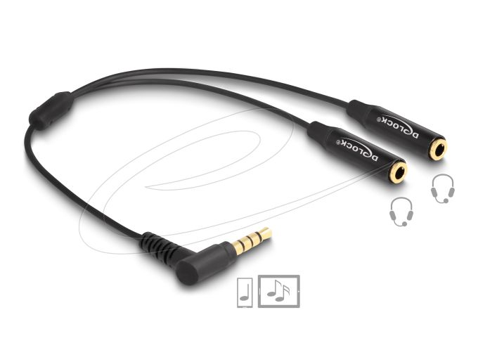 Delock Hangmegosztó sztereo jack apa 3,5 mm - 2 x sztereo jack anya 3,5 mm 4-tűs hajlított