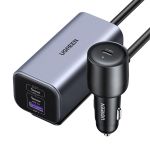 UGREEN Szivargyújtós autós gyorstöltő, bővített töltőelosztóval, 4 port, 3x USB-C, 1x USB-A, 150W, 1m, szürke