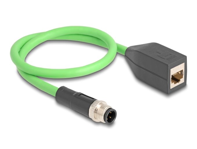 Delock Kábel M12 D kódolt 4 tűs apa - RJ45 anya PUR (TPU) 0,5 m (60571)