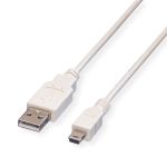 VALUE Kábel USB 2.0, A - Pin Mini, M/M, fehér, 1,8m
