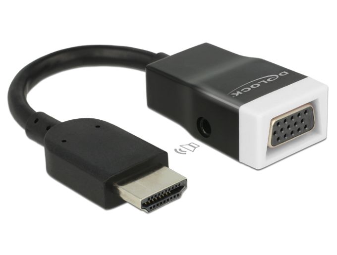 Delock Adapter HDMI-A dugó > VGA hüvely audióval, 15cm, fekete-fehér