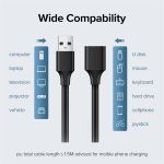 UGREEN Kábel USB 2.0 USB-A - USB-A, hosszabbító, 480 Mbps, M/F, 2m fekete