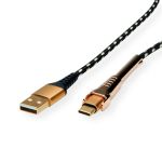 ROLINE Kábel USB 2.0 USB-C - USB-A, 1m, arany-fekete