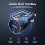 UGREEN Szivargyújtós autós gyorstöltő, 3 port, 2x USB-C, 1x USB-A, 75W, szürke