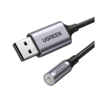 UGREEN Kábel USB 2.0 USB-A - Audio 3,5mm Jack M/F, 0,25m, fekete