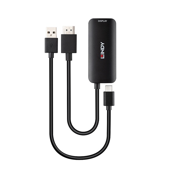 LINDY Konverter HDMI - USB-C, USB tápellátással, fekete
