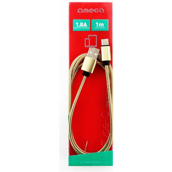 OMEGA Kábel USB-A - Lightning fémes kialakítású 1m, Arany