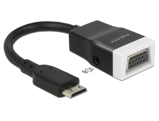 Delock mini HDMI papa - VGA mama átalakító konverter audio támogatással (65588)