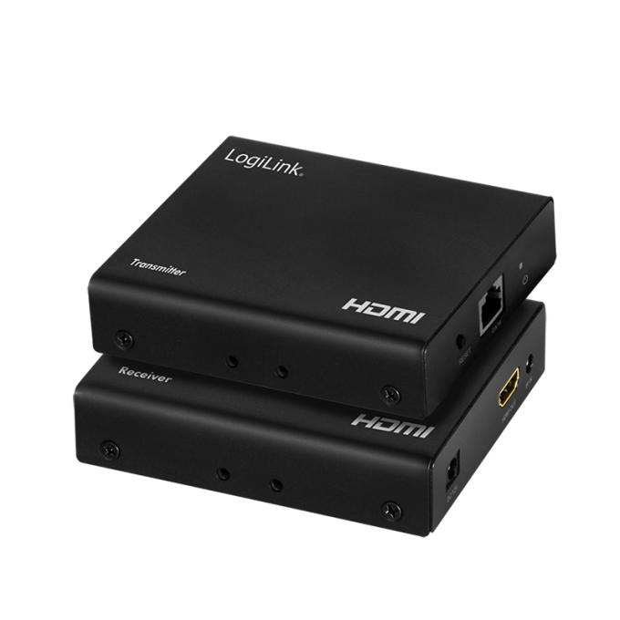 Logilink HDMI bővítő/elosztó készlet LAN-on keresztül, 70 m, 1x2 port, 4K/60 Hz, HDR, IR, POC