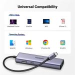 UGREEN Dokkoló állomás 6 az 1-ben, 4K@30Hz, USB HUB, Ethernet, HDMI 1.4, 3x USB-A, 100W, szürke