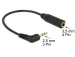 Delock audiokábel Sztereó jack 2,5 mm-es 3 tűs apa > sztereó jack 3,5 mm-es 4 tűs anya szögletes