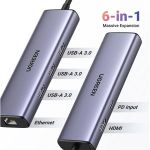 UGREEN Dokkoló állomás 6 az 1-ben, 4K@30Hz, USB HUB, Ethernet, HDMI 1.4, 3x USB-A, 100W, szürke