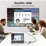 UGREEN Dokkoló állomás 7 az 1-ben, 4K@60Hz, USB HUB, HDMI 2.0, Ethernet, 2x USB-A, USB-C, SD/TF, 100W, szürke