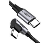 UGREEN Kábel USB-C - USB-C, PD, 90°-os, 60W, 3A, M/M 1m, fekete
