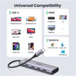 UGREEN Dokkoló állomás 6 az 1-ben, 4K@60Hz, USB HUB, HDMI 2.0, 3x USB-A, SD/TF, szürke