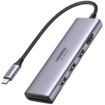 UGREEN Dokkoló állomás 6 az 1-ben, 4K@60Hz, USB HUB, HDMI 2.0, 3x USB-A, SD/TF, szürke