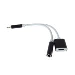 PREMIUMCORD Adapter Audio Lightning - 3,5mm Jack + USB-C töltéshez, M/F/F, 0,1m, fekete
