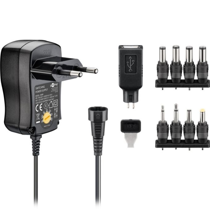 GOOBAY Univerzális hálózati DC adapter (3 V - 12V, 9 különböző méretű csatlakozóval (53995)