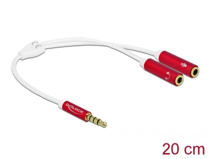 Delock Fejhallgató adapter 1 x 3,5 mm-es, 4 tűs sztereo jack apa - 2 x 3,5 mm-es, 4 tűs sztereo jack